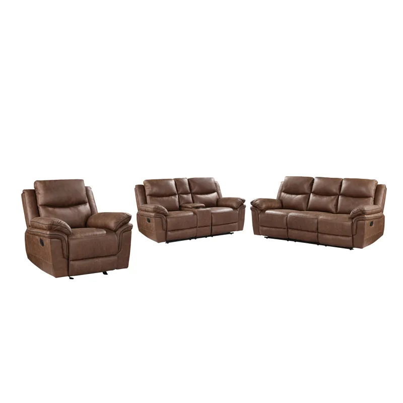 Ryland Manual 3pc Sofa Love, Rec Brown