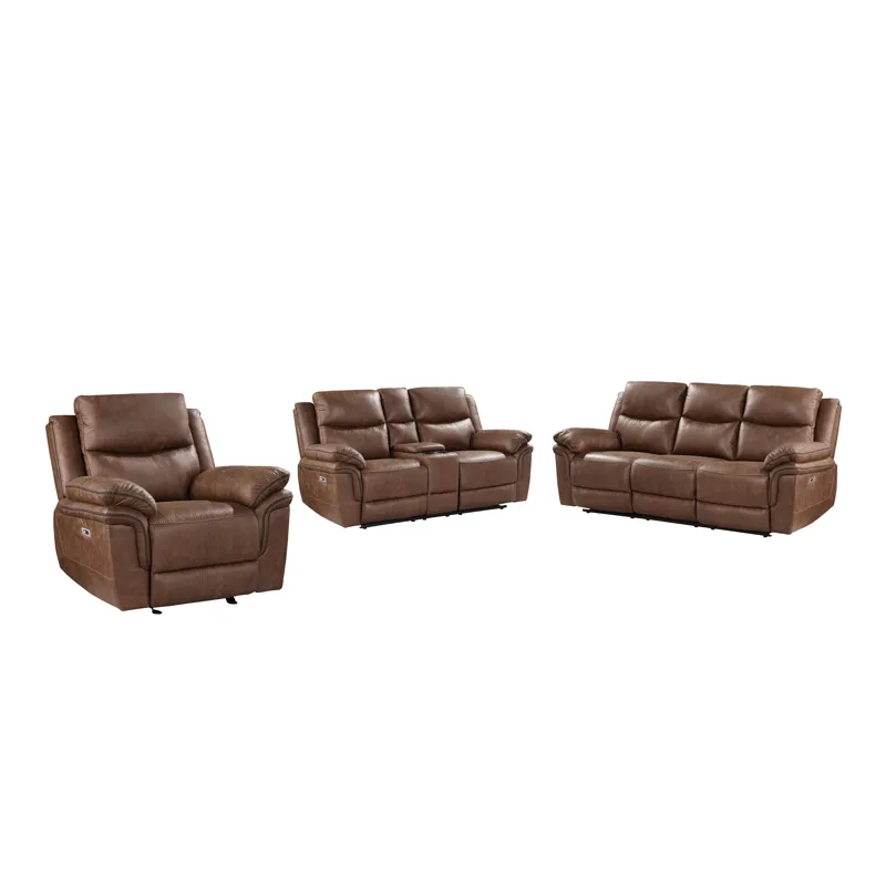 Ryland Power P1 3pc Sofa Love, Rec Brown