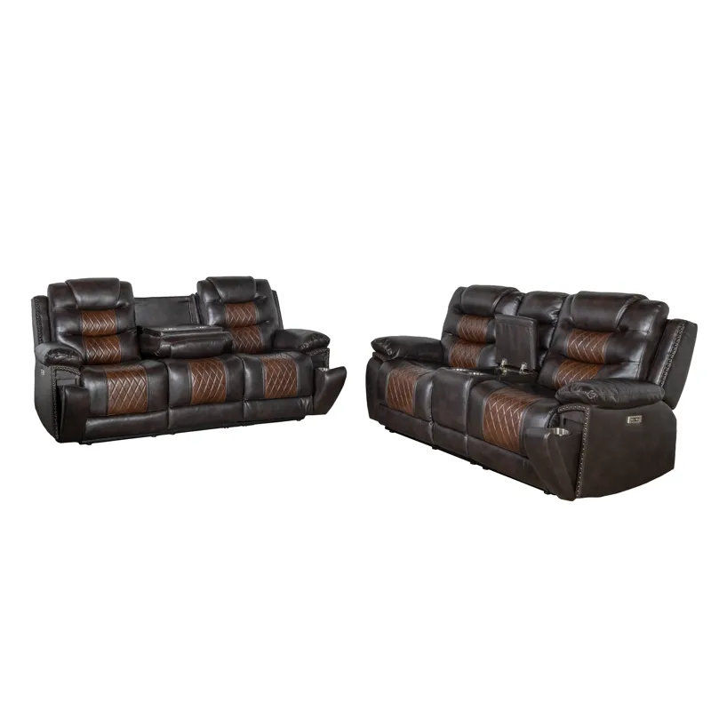 Nikko P1 2pc Sofa/Love Power Footrest Brown