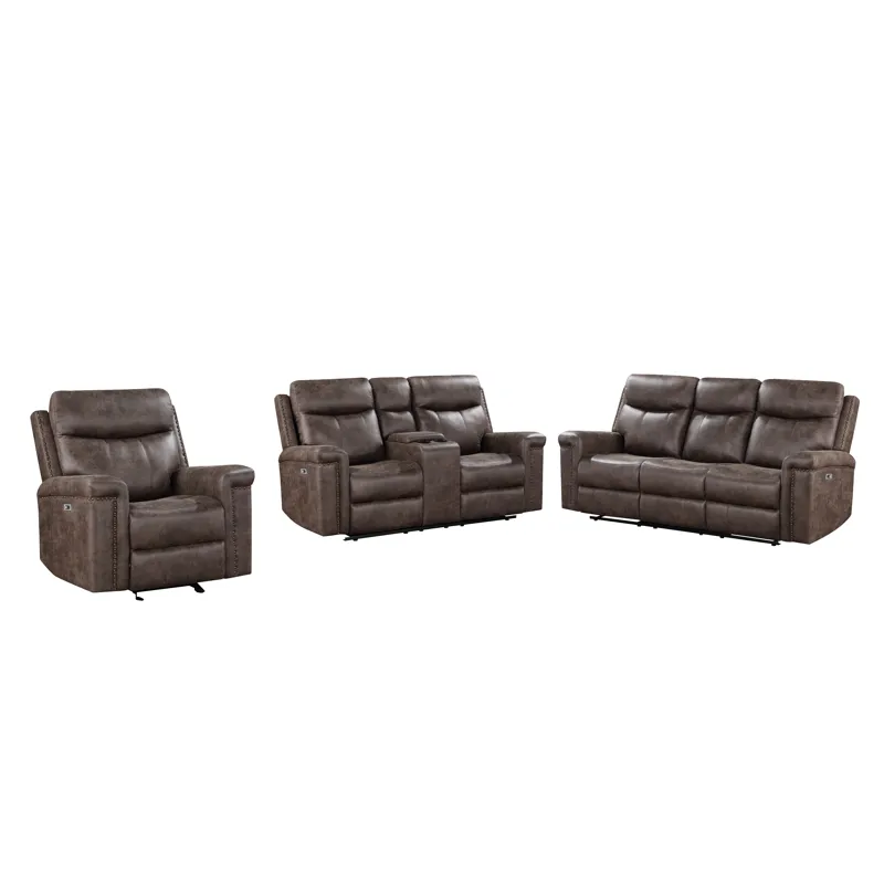 Quade Power P1 3pc Sofa Love, Rec Mocha