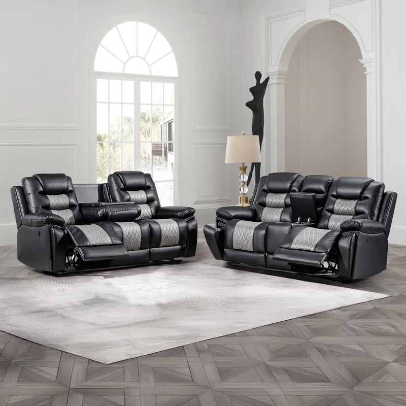Nikko Power P1-2pc Sofa/Love Black/Gray