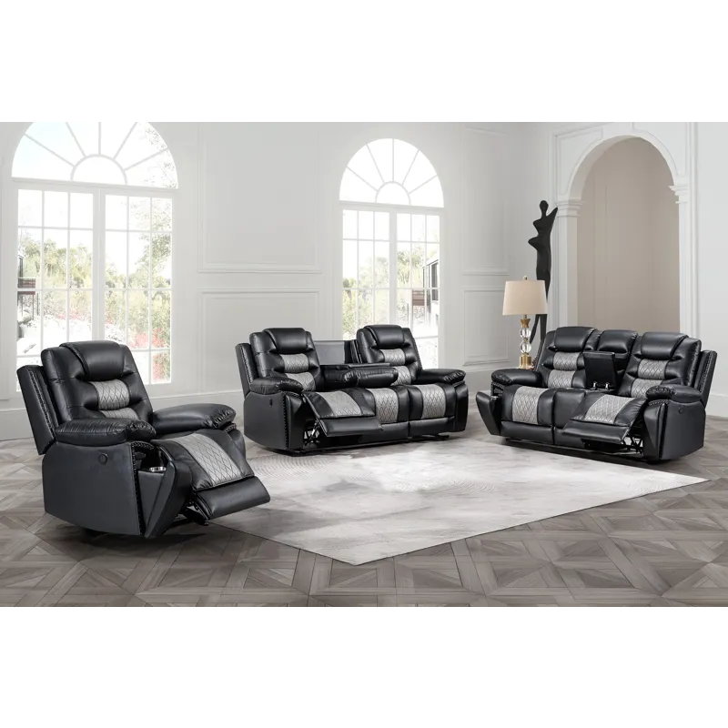 Nikko Power P1 3pc Sofa/Love/Rec Black/Gray