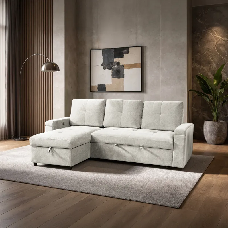 Breeze 2pcs 2 Seater Sleeper Sofa W Storage Chaise Sand