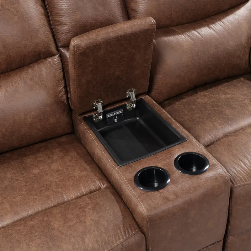Ryland Console Loveseat W/Power Footrest-Brown