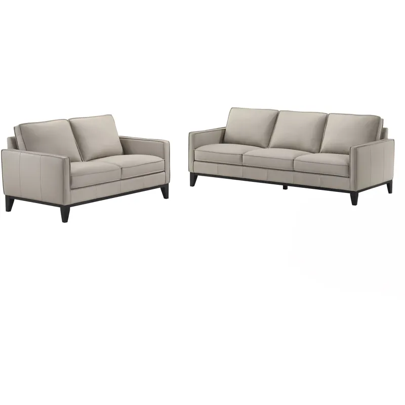 Aaron 2pcs Leather Manual Sofa/Love Mist Gray