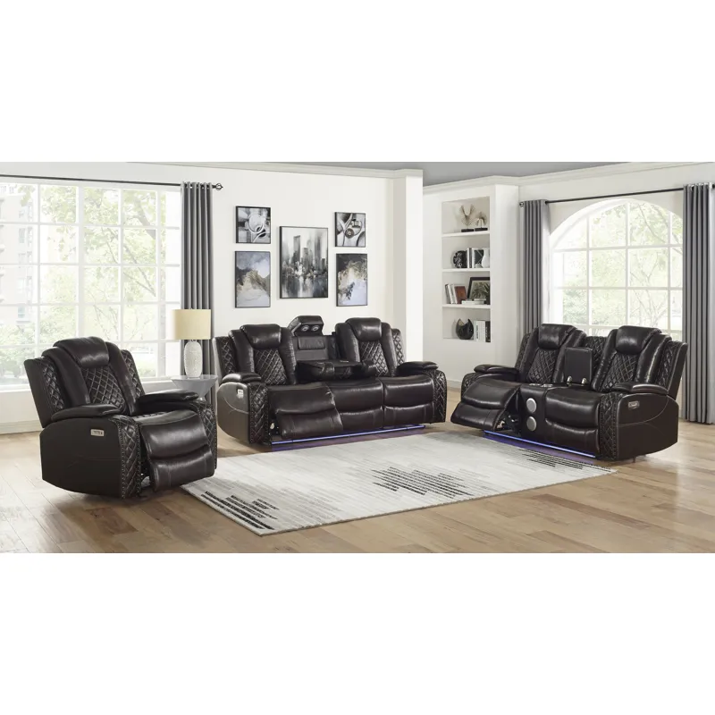 Joshua Leather Glider Recliner W/ Pwr Fr & Hr-Dk Brown