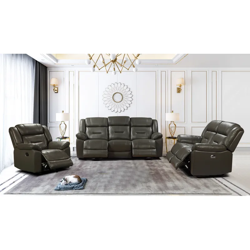 Sebastian Leather Loveseat W/ Dual Recliner-Gray