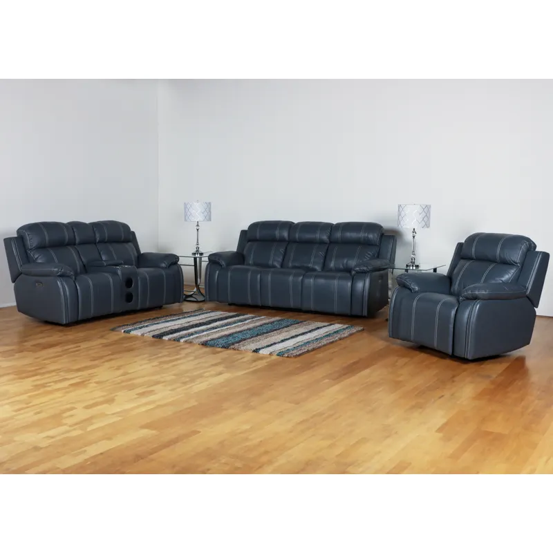 Tango Leather Glider Recliner W/Pwr Hr & Fr-Steel Blue