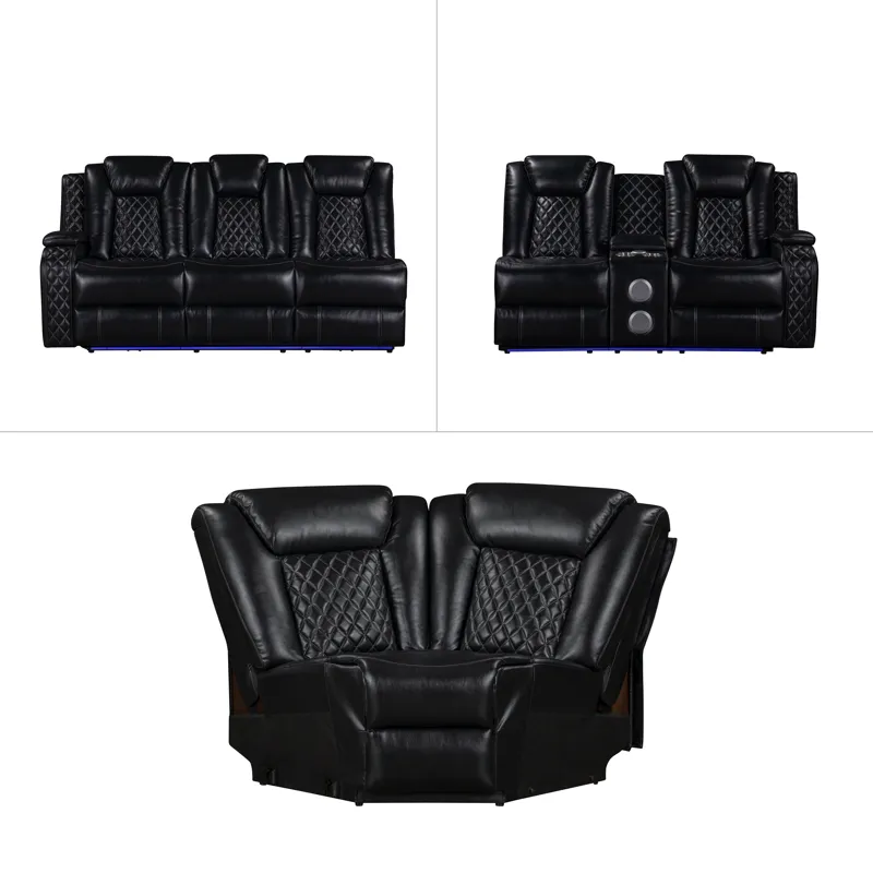 Orion II 3pc Manual Sectional Black