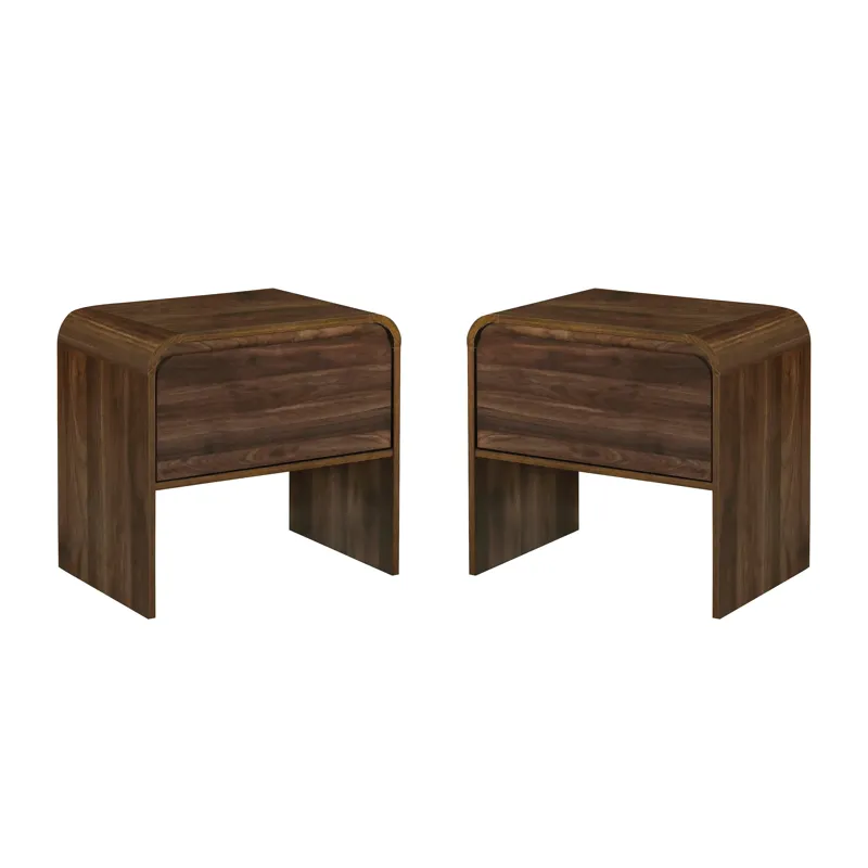Mara 2pcs One Drawer End Table Bedside Table-Walnut