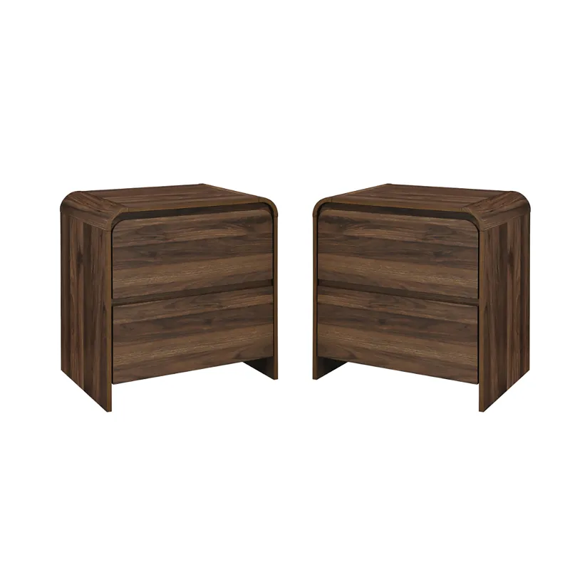 Mara 2pcs Two Drawer End Table Bedside Table-Walnut