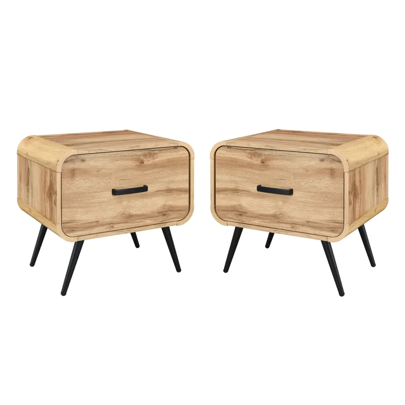 Rowan 2pcs One Drawer End Table Bedside Table-Natural