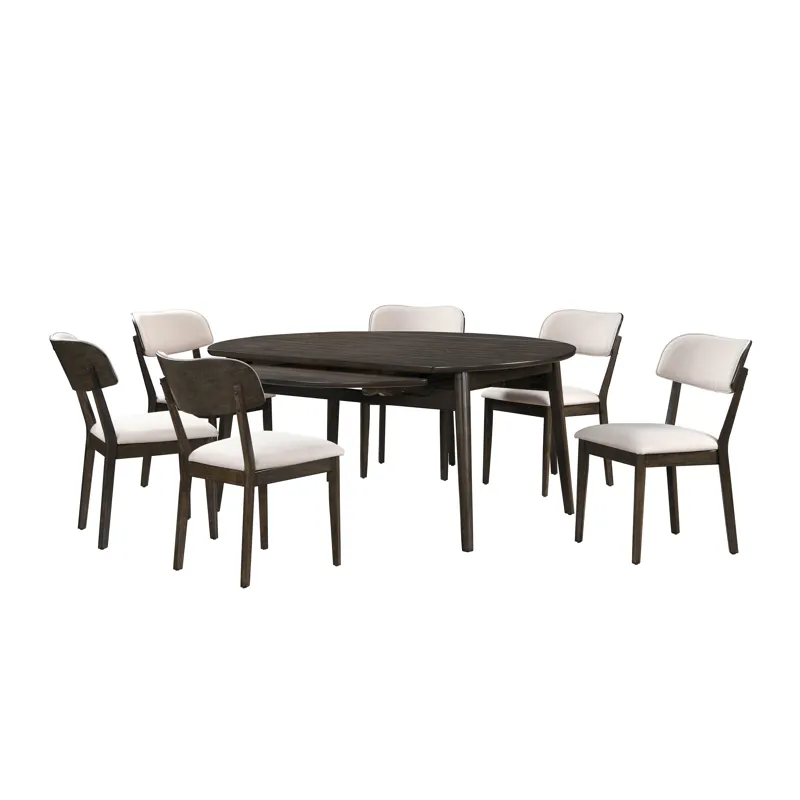 Rex-65\" Round Dining Table With Leaves And 6 Chairs