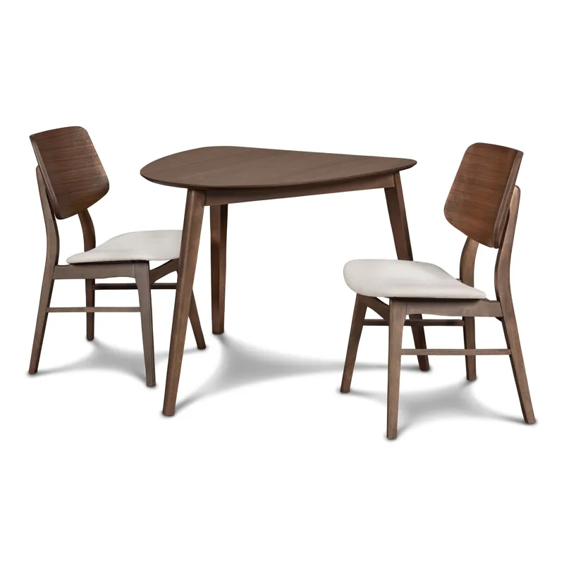 Oscar Corner Table And 2 Chairs-Walnut/Natural Cushions