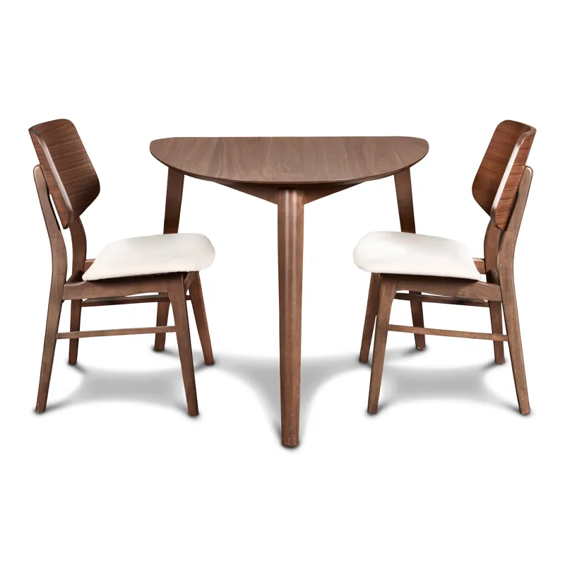 Oscar Corner Table And 2 Chairs-Walnut/Natural Cushions