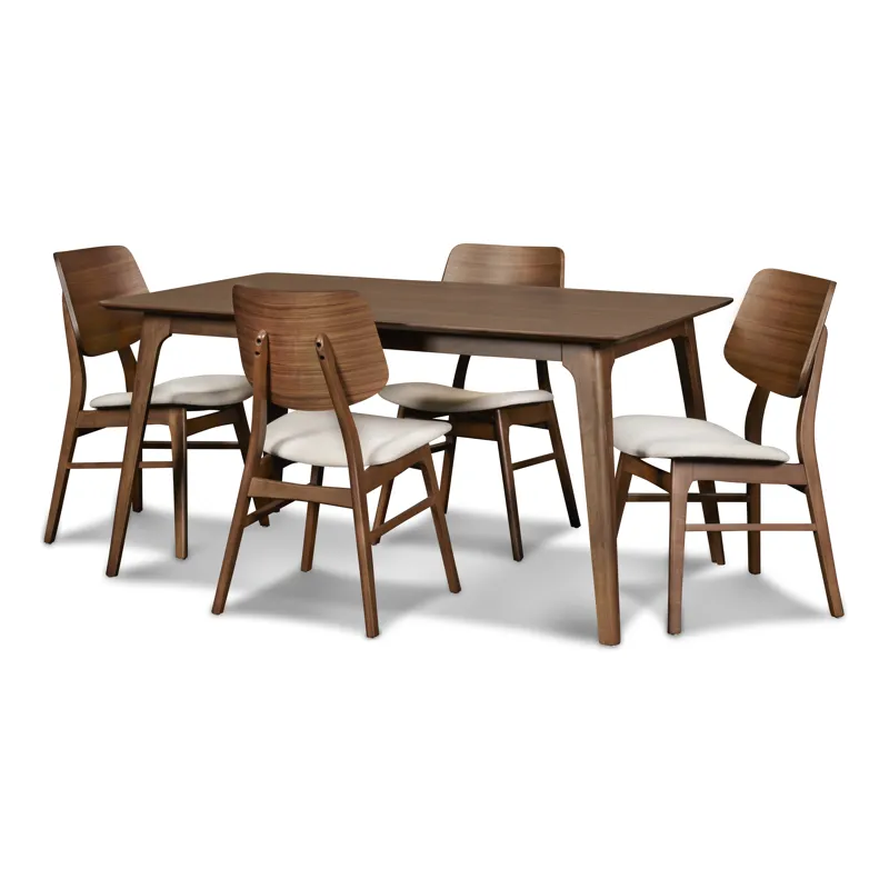 Oscar Rectangle Table And 4 Chairs-Walnut/Natural Cushions