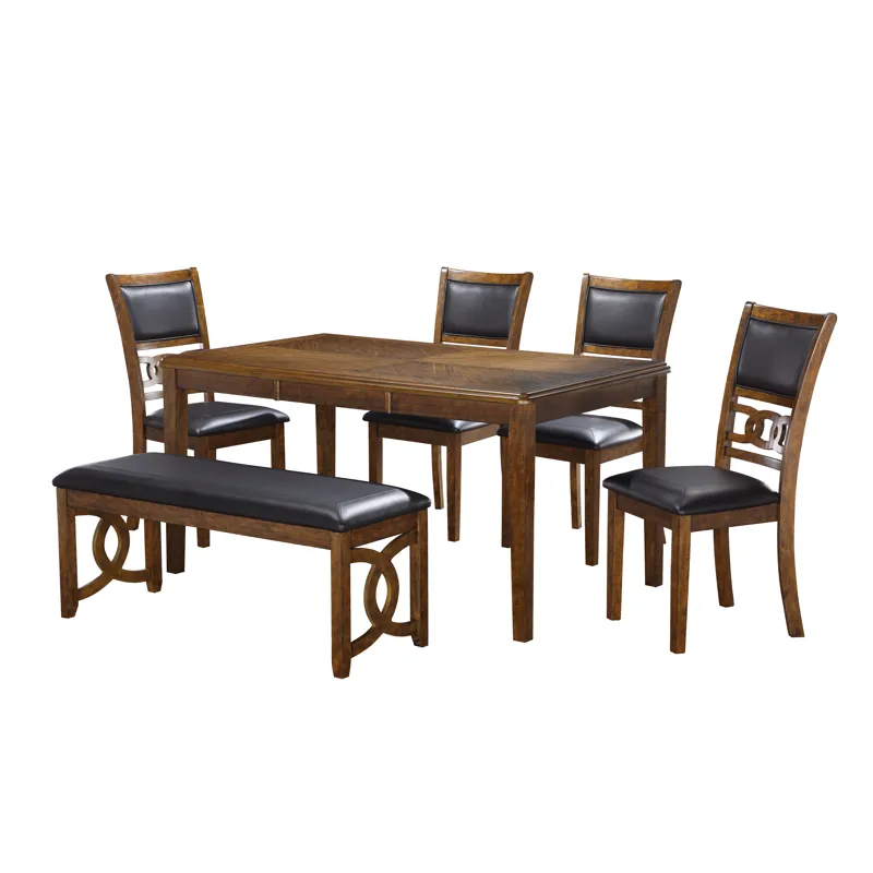 Gia 6 PC Dining Table, 4 Chairs & Bench-Brown