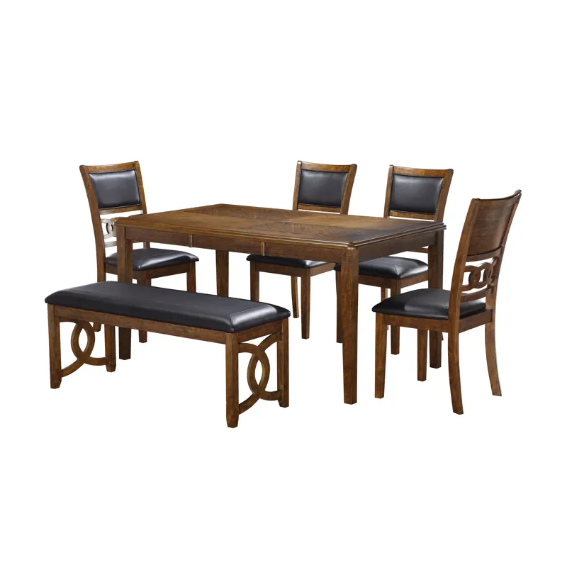 Gia 6 PC Dining Table, 4 Chairs & Bench-Brown