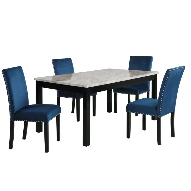 Celeste 64\" Dining Table W 4 Blue Chairs