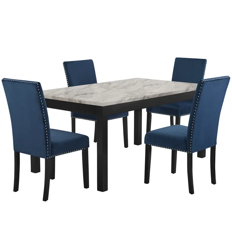 Celeste 64\" Dining Table W 4 Blue Chairs