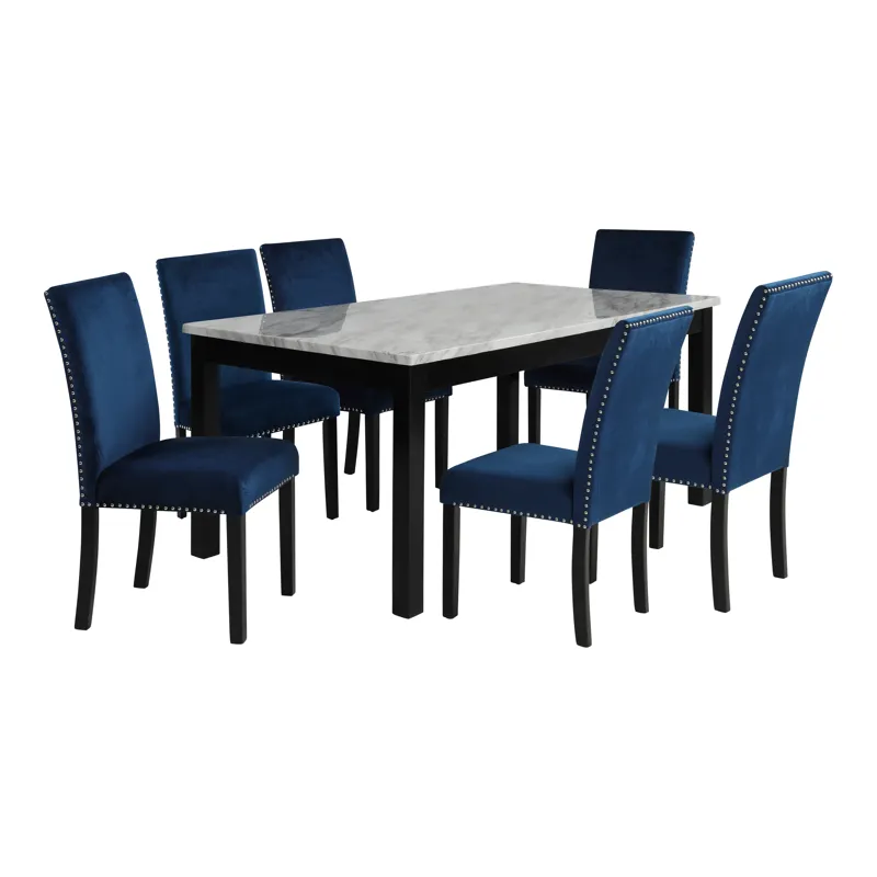 Celeste 64\" Dining Table W 6 Blue Chairs