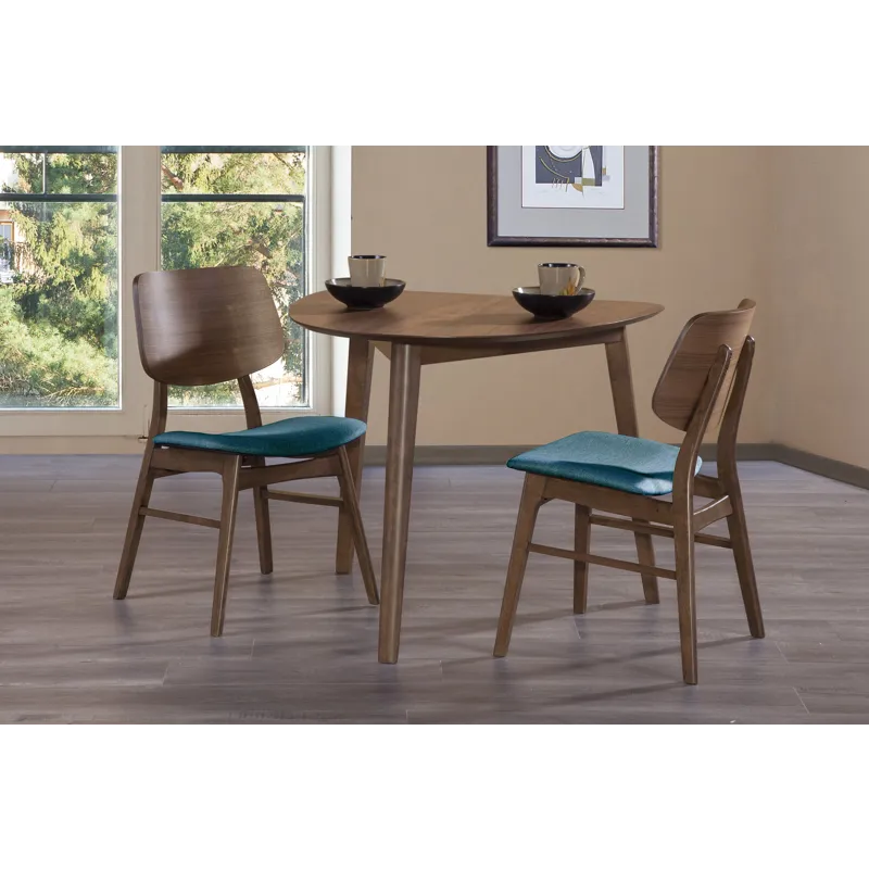 Oscar Walnut Corner Table W 2 Teal Cushion Chairs