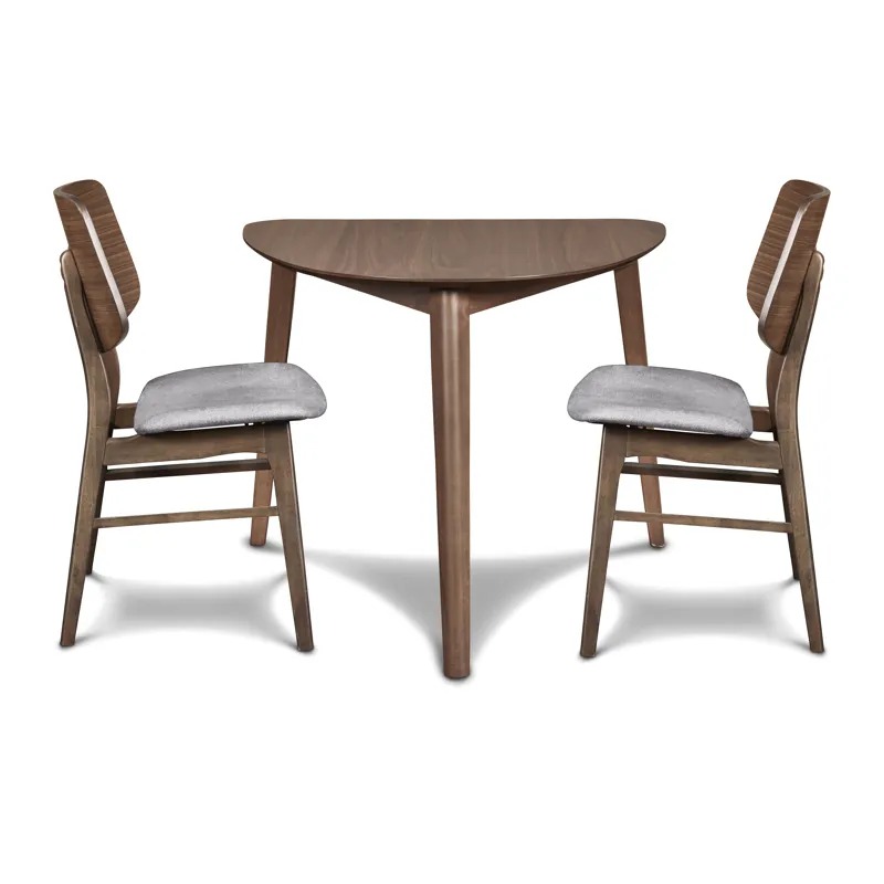 Oscar Walnut Corner Table W 2 Gray Cushion Chairs