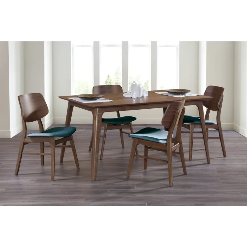 Oscar 60\" Dining Walnut Table W 4 Teal Cushion Chairs