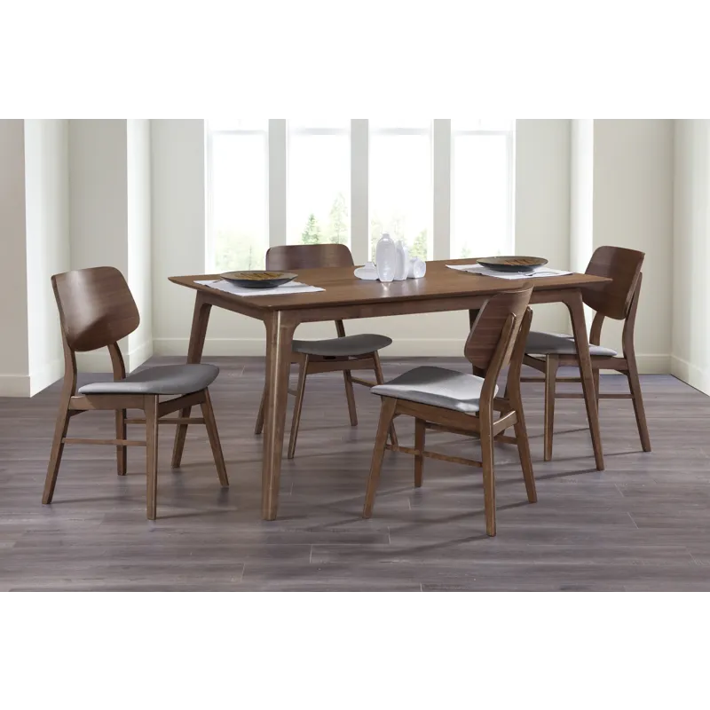 Oscar 60\" Dining Walnut Table W 4 Gray Cushion Chairs