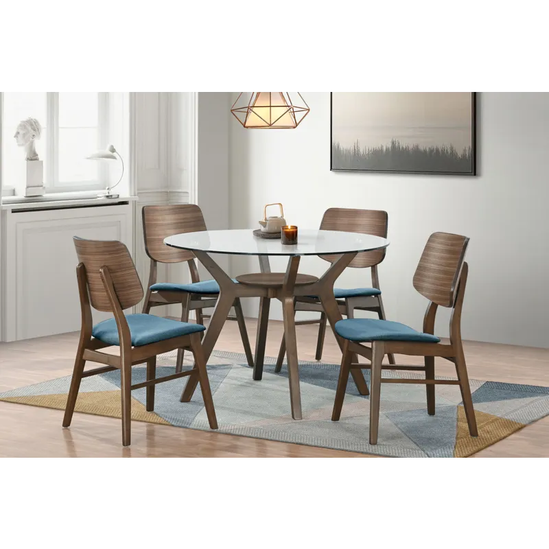 Oscar Round Glass Table W 4 Teal Cushion Chairs