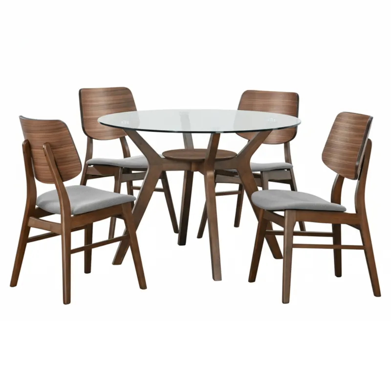 Oscar Round Glass Dining Table W 4 Gray Cushion Chairs