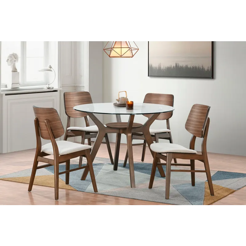 Oscar Round Glass Dining Table W 4 Natural Cushion Chairs