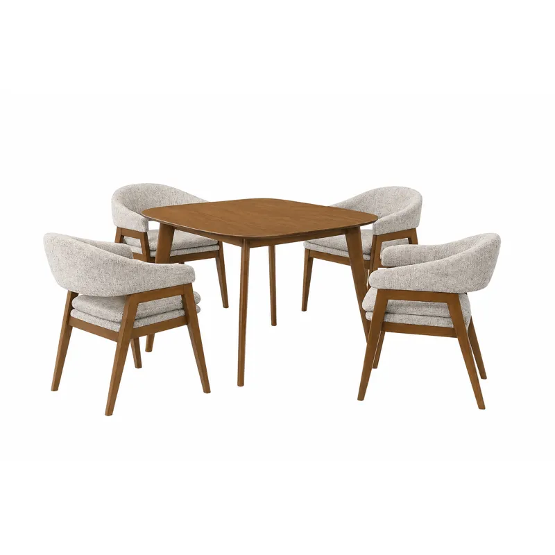 Miller 39\" Square Dining Table W 4 Arm Chairs Walnut