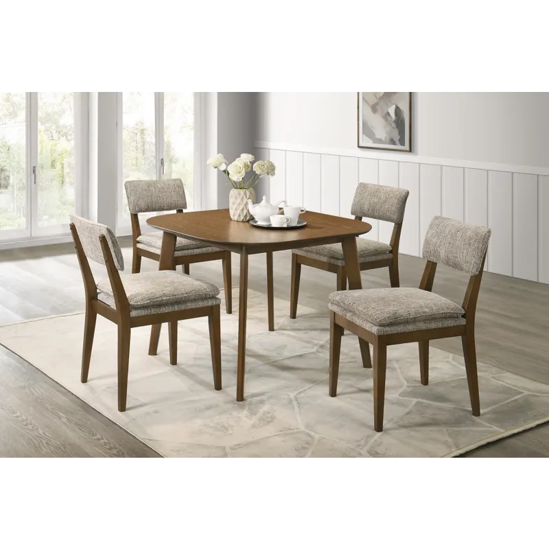 Miller 39\" Square Dining Table W 4 Side Chairs Walnut