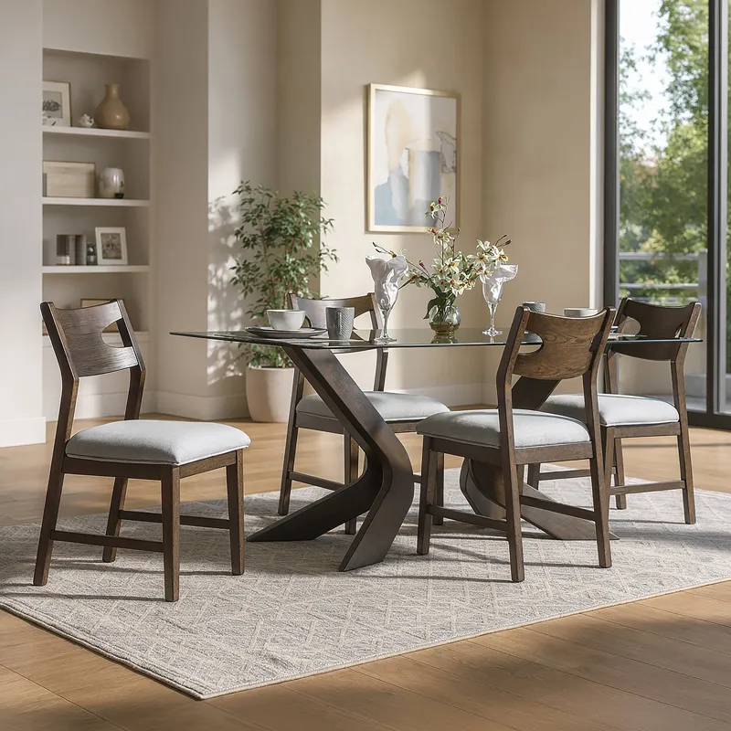 Tyra Glass Top Table W 4 Chairs Walnut