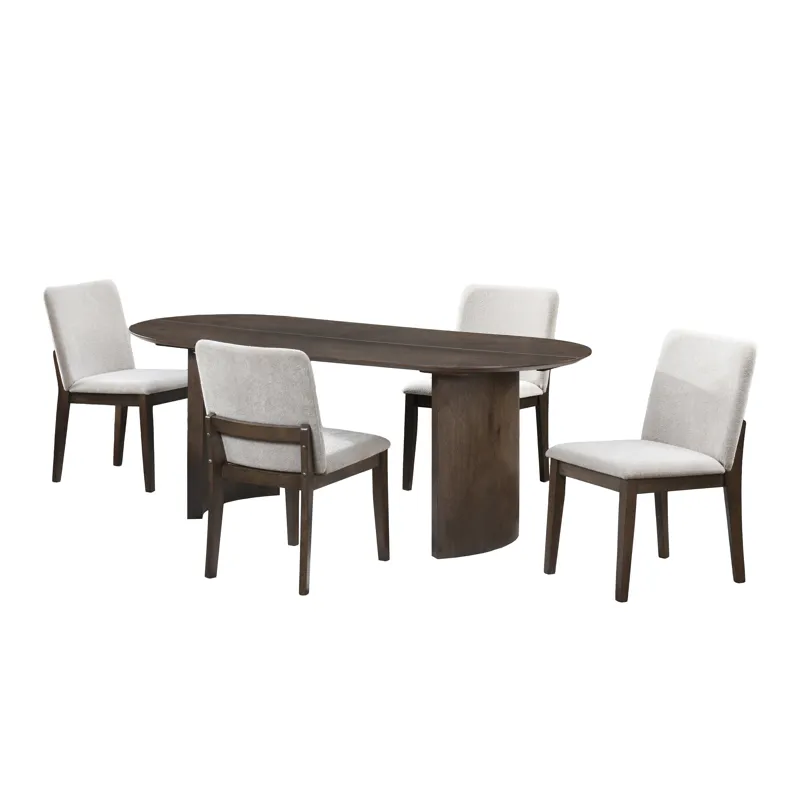 Kody 79\" Oval Fixed-Top Dining Table W 4 Cream Chairs