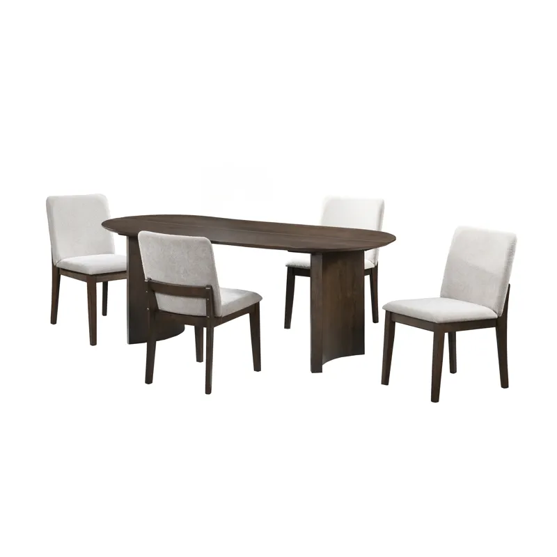 Kody 79\" Oval Fixed-Top Dining Table W 4 Cream Chairs