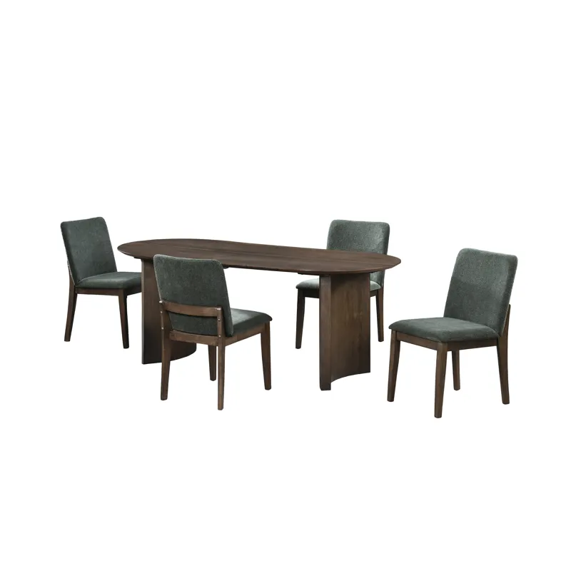 Kody 79\" Oval Fixed-Top Dining Table W 4 Forest Green Chair