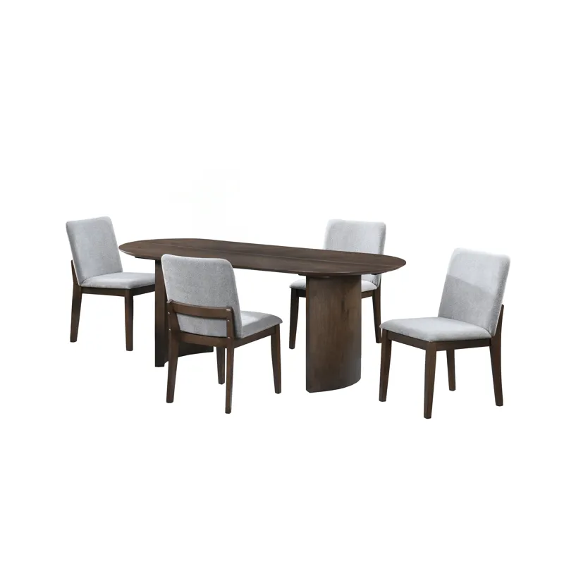 Kody 79\" Oval Fixed-Top Dining Table W 4 Stone Gray Chairs