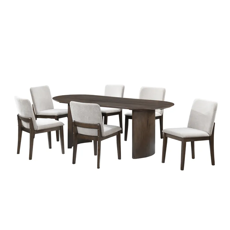 Kody 79\" Oval Fixed-Top Dining Table W 6 Cream Chairs