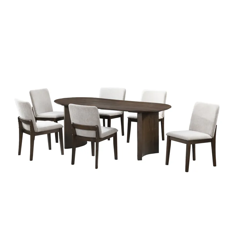 Kody 79\" Oval Fixed-Top Dining Table W 6 Cream Chairs