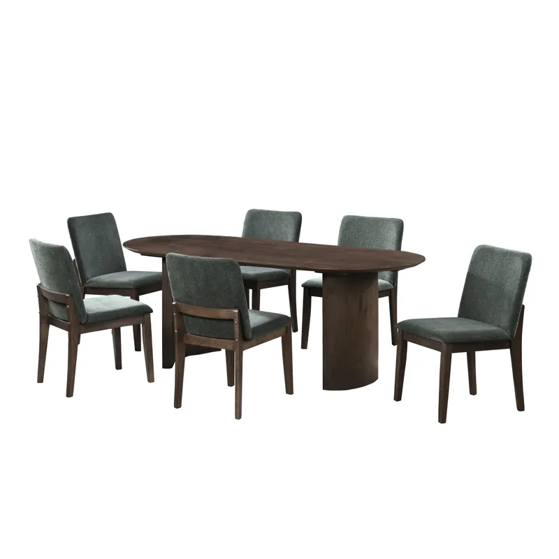 Kody 79\" Oval Fixed-Top Dining Table W 6 Forest Greeen Chai