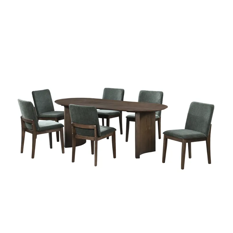 Kody 79\" Oval Fixed-Top Dining Table W 6 Forest Greeen Chai