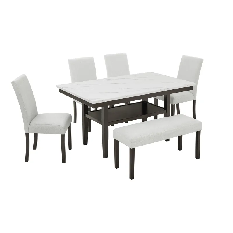Carissa 60\" Rectangle Dining Table W 4 Chairs & 1 Bench Sto