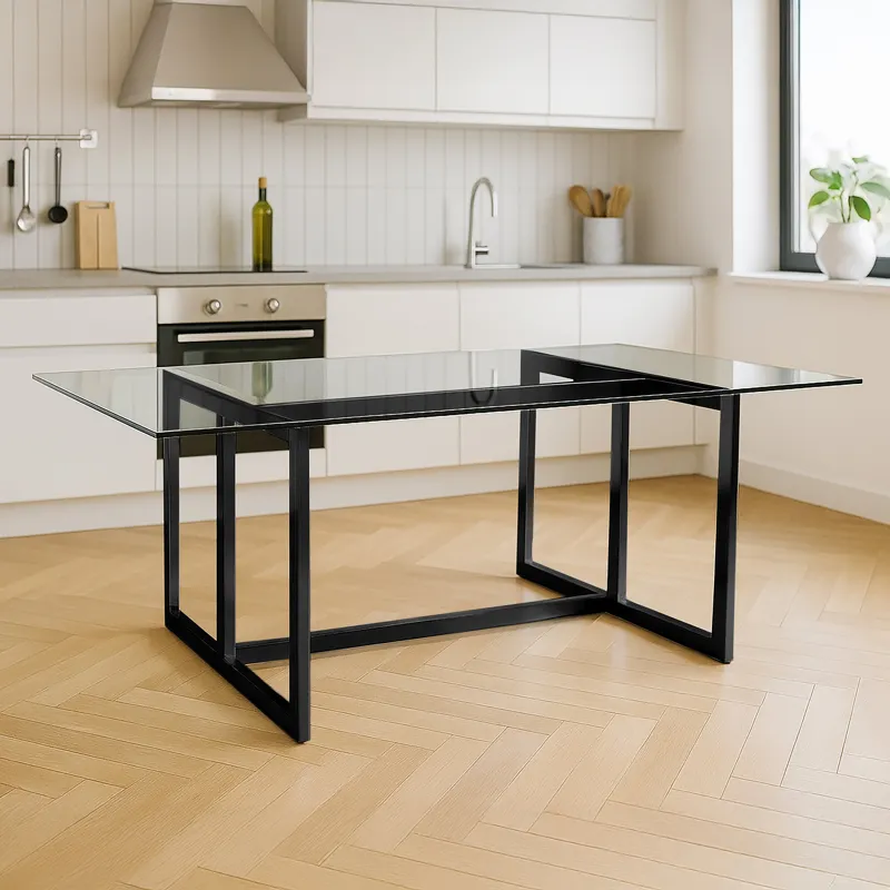 Horizon 78\" Rectangle Glass Top Dining Table With Black Base