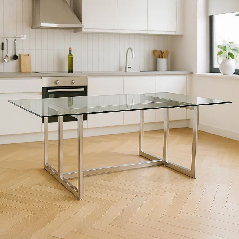 Horizon 78\" Rectangle Glass Top Dining Table With Chrome Base