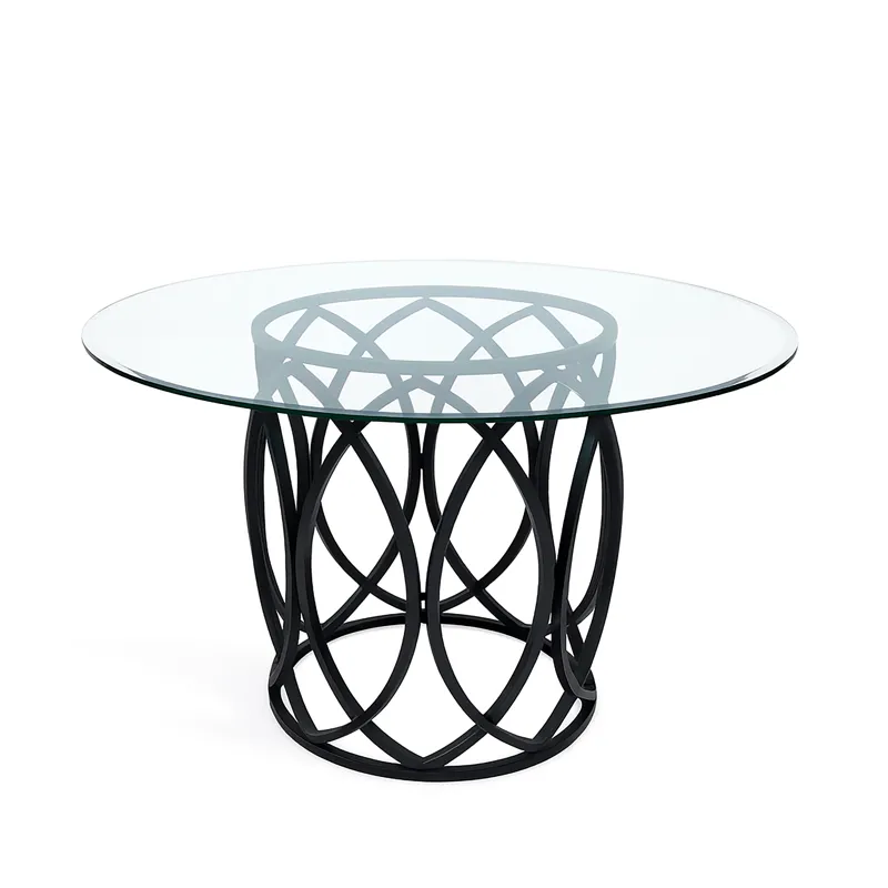 Orbit 54\" Round Glass Top Dining Table W/Black Metal Base