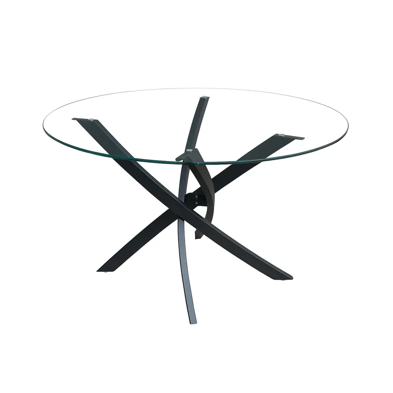 Nova 43\" Round Glass Top Dining Table With Black Metal Base