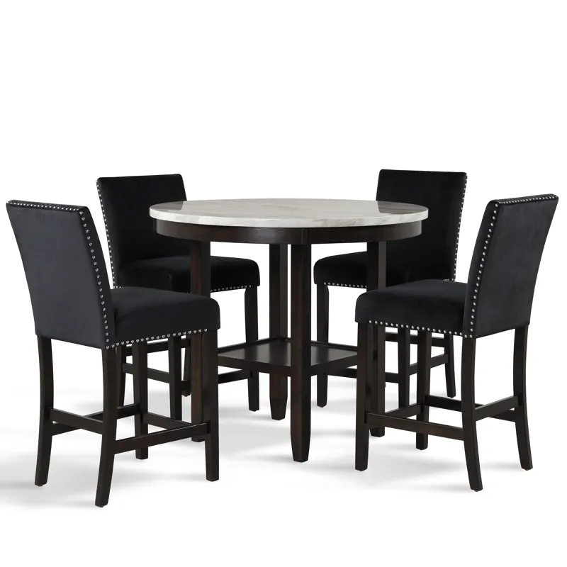Celeste Round Counter Table W 4 Black Chairs