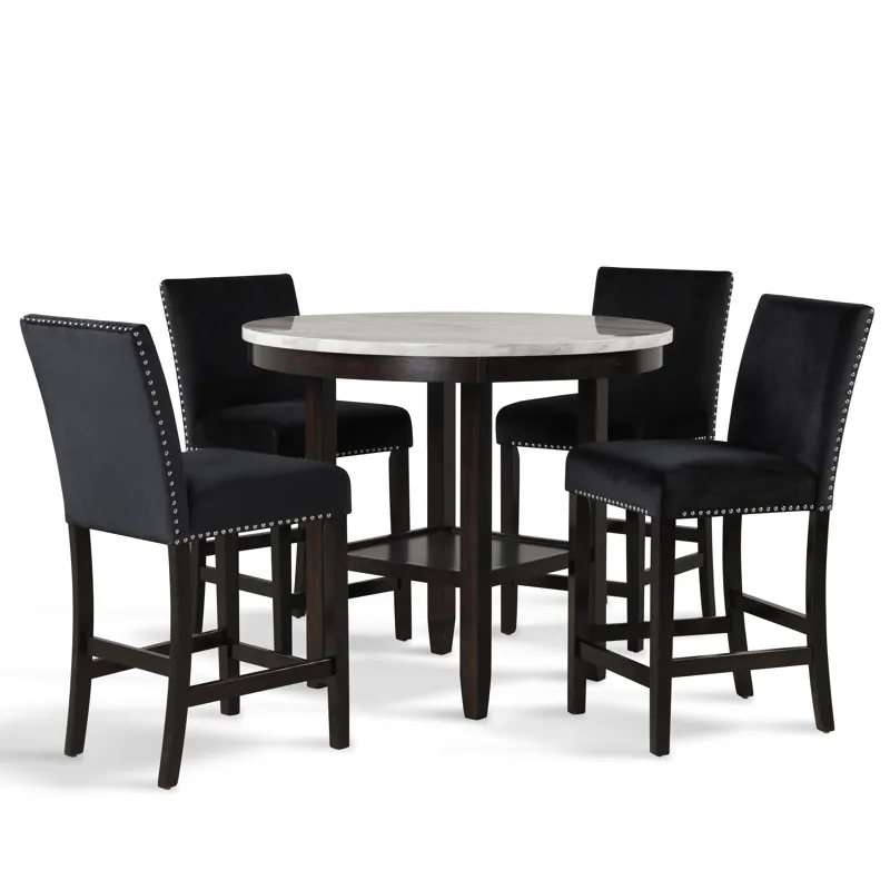 Celeste Round Counter Table W 4 Black Chairs